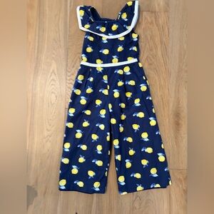 Janie and Jack Navy Blue Lemon Print Kids Jumpsuit romper size 4